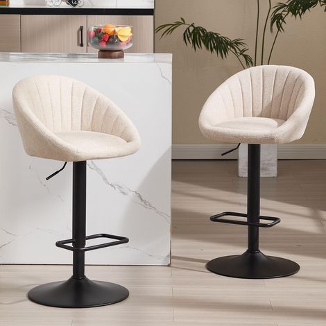 Wahson Bar Stools Set of 2 in Towel Fabric Modern Swivel Counter Chairs Height Adjustable for Kitchen Home Bar, Beige