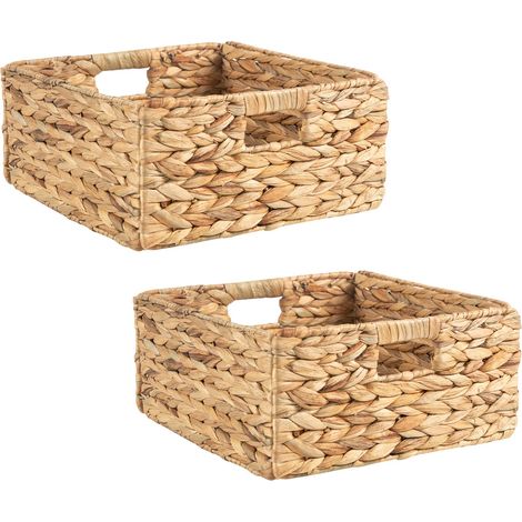 Idimex – Lot de 2 paniers pliables en jacinthe d'eau – Dimensions 32 x 32 x 15 cm – Coloris naturel pour rangement élégant (1/4)