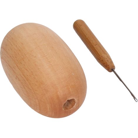 Œuf de reprise robuste en bois verni, idéal pour repriser chaussettes et vêtements avec aiguille incluse, outil de couture pratique. (1/5)