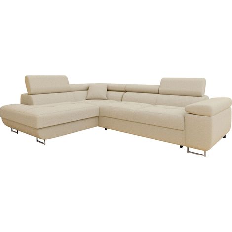 Sofá rinconero Comfivo Vinetum I, Boucle Baloo 2074, Función de descanso, Almacenaje, 274x203x70cm, 0