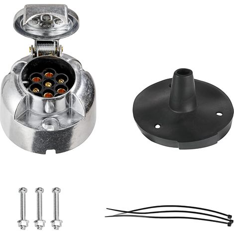 Prise Remorque en Métal 7 Broches avec Joint en Caoutchouc, Selon ISO 1724, 12V Étanche Connecteur Prise Remorque 7 Broches Femelle, pour Caravane RV Voiture Bateau (Alliage d'aluminium) (1/5)