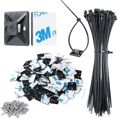 Auto Adhésif 50 Pièces Noir Embases Adhesive pour Attache de Cable, Base de Serre-câble de auto-adhésives(18.5 mm x 18.5 mm), Embase pour Collier de Serrage, Support de Serre Câble Plastique (1/5)