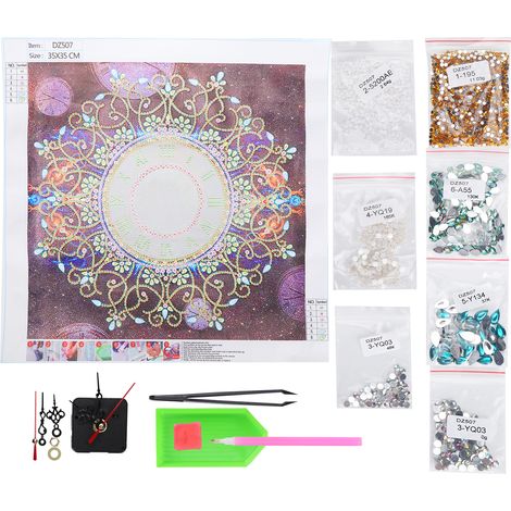 Kit de peinture diamant DIY, horloge murale motif floral, décoration intérieure, strass (1/5)
