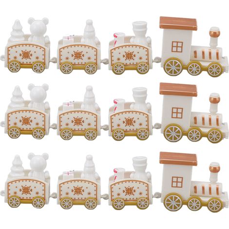 Lot de 3 petits trains décoratifs de Noël, ensemble de mini-trains décoratifs exquis, accessoires de décoration de Noël blancs