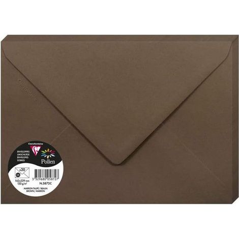 Enveloppe - CLAIREFONTAINE - Pollen - 162x229 mm - 120g - Marron taupé - Paquet de 20