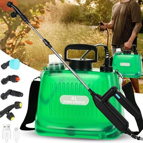 Pulvérisateur à batterie de 2 gallons, puissant pulvérisateur de jardin électrique avec 4 buses de brumisation, bandoulière réglable, poignée rechargeable et lance télescopique de 32 pouces pour pelou (1/4)
