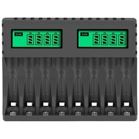 Chargeur de Batterie - Écran LCD - Chargeurs Intelligents - 8 Emplacements pour Piles Rechargeables AA/AAA NiCd NiMh - Chargeur AA AAA (1/4)