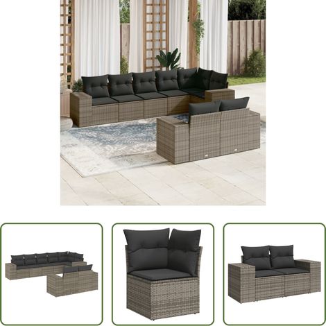 vidaXL Canapé en résine - Salon de jardin 8 pcs avec coussins gris résine tressée (1/5)