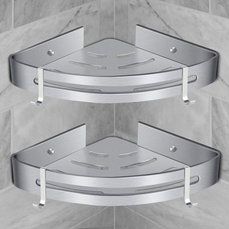 Eck-Duschregal, Badezimmerregal ohne Bohren, Dusch-Aufbewahrungskorb, Wandmontage, Aluminium-Duschregal, zweiteilige Aufbewahrungsbox, Silber (2 Stück)