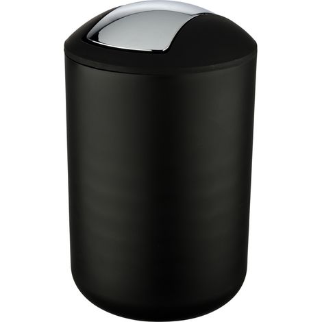 WENKO Schwingdeckeleimer Brasil Schwarz L, 6,5 Liter, Schwarz, Kunststoff (TPE) schwarz