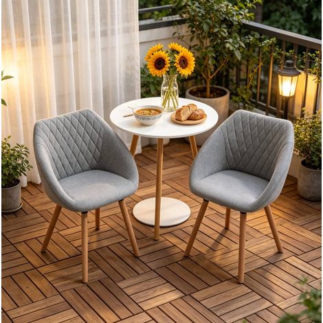 Esszimmerstühle 2er-Set mit Armlehnen, Grau, 60 x 56 x 79 cm, Leinenstoff und Holzfüße (1/5)