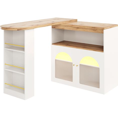 Table de bar moderne extensible avec rangement, plateau blanc 138-193x39x105 cm, éclairage LED intégré (1/5)