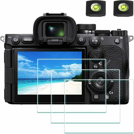 Protection Ecran pour Sony Alpha A7V A7 V A7R V 7R V A7RV A7M5 A7R5 Verre Trempé et Housse de Sabot, Vitre 0,3mm Dureté 9H Anti-Rayure Anti-Trace Anti-Bulle -Lot de 3+2