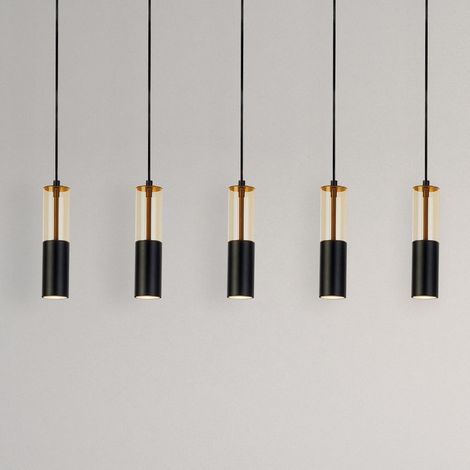 [NEUWERTIG] B-Ware Searchlight Merrygold Pendelleuchte Hängeleuchte GU10 schwarz amber Metall 5flg (1/2)