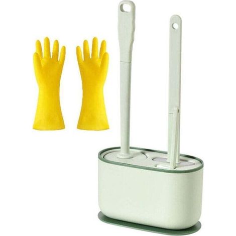 Ensemble Nettoyage Toilette Brosse Longue Manche Vert Fraise avec Gants Latex Épaissis Oxford (1/4)