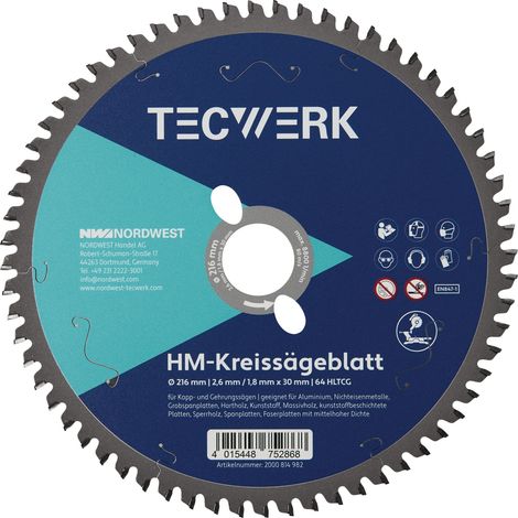 Lame de scie circulaire Kapp AD 216mm D.64 HLTCG Largeur de coupe 2,6mm TECWERK (1/3)