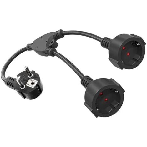 Fiche double pour prise, fiche double 16A/250V/Max, rallonge courte avec adaptateur de prise Schuko 2 voies, fiche double Schuko pour cuisine, bureau, maison, noir