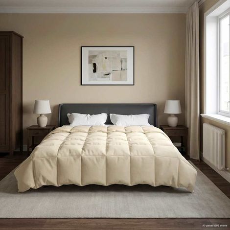 Ganzjahresbettdecke Gepolstert Creme 200 x 220 cm Mikrofaser