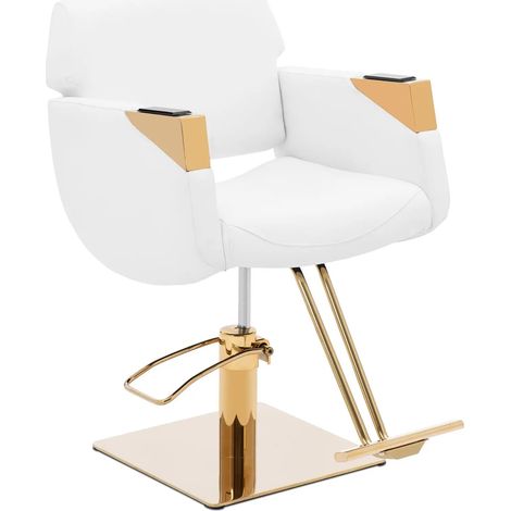 Fauteuil de coiffeur professionnel avec repose-pieds 200 kg acier inoxydable PVC doré blanc (1/5)