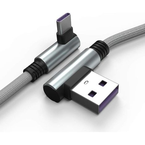 Câble USB C, 30cm Type C à Angle Droit 90° à Charge et Sync Rapide Compatible avec Huawei P40, Moto G9, Xiaomi Note 10/11/Pro, Realme 8, Samsung A52, S22/S21/S20/FE S10/A22/Pixel 6 etc Gris (1/5)