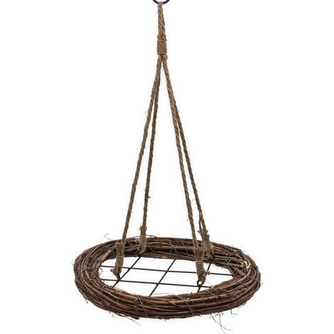 Holzkranz rund 38 cm mit Kordel zum Hängen - braun - Deko Hänge Kranz mit Metall Gitter für Zierschmuck