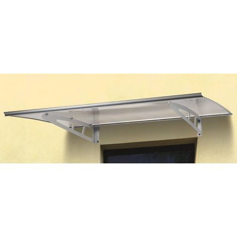 Pensilina tettoia, alluminio grigio, policarbonato compatto trasparente 140x100cm da esterno Fredi