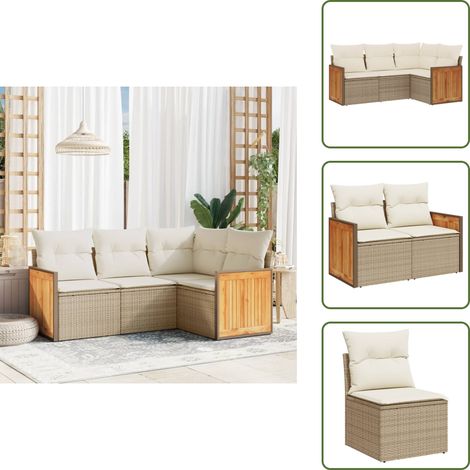 4-tlg. Garten-Sofagarnitur mit Kissen Beige Poly Rattan - Gartengeset - Gartenmöbelset - Rattan Möbel - Lounge Set - Esszimmergarnitur (1/5)
