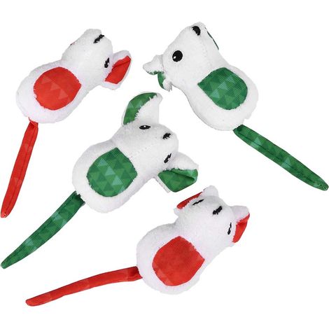 Lot de 4 souris en peluche interactives avec herbe à chat pour l'entraînement des chats. (1/5)