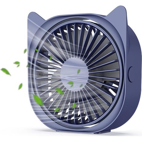Ventilateur de bureau USB, mini ventilateur électrique portable à 3 vitesses, puissant et ultra silencieux, idéal pour le bureau, la maison et les chambres (bleu) (1/5)