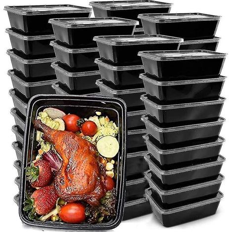 Lot de 50 boîtes repas réutilisables à emporter, boîtes bento en plastique pour le rangement des aliments et le déjeuner