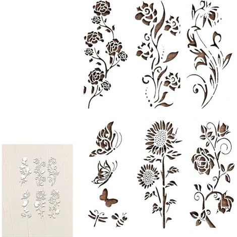 Pochoirs à fleurs grand format, pochoirs à motifs floraux - gabarits de motifs floraux compatibles avec la décoration de sols (1/4)