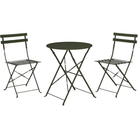 MESA 60 CM + 2 SILLAS PLEGABLES METAL VERDE CONJUNTO
