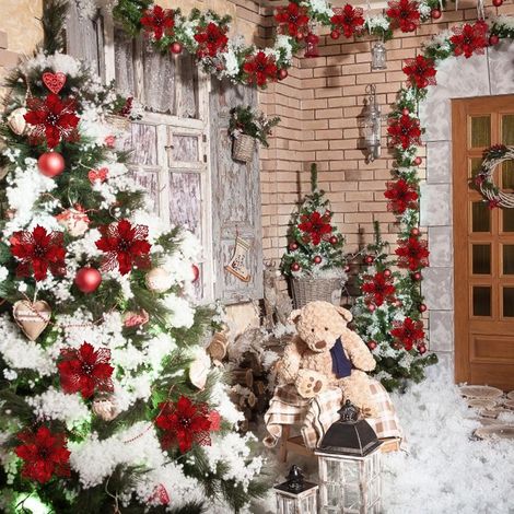10 Stück glitzernde Weihnachtssternblumen, wiederverwendbare künstliche Weihnachtsblumen (1/5)