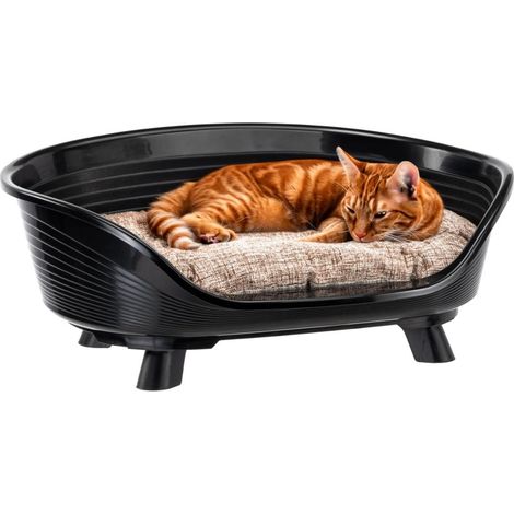 Lit surélevé pour Chien et Chat avec Coussin en Coton, lit en Plastique Lavable pour Chien et Chat – Panier Respirant et antidérapant – 61,5 x 45 x h 26 cm, Noir (1/5)