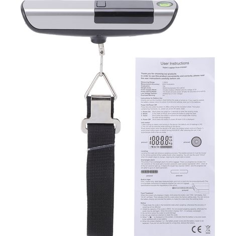 Pèse-bagages 110lb/50kg numérique portable – Mètre ruban niveau bulle écran LCD alarme surcharge 3 unités sangle inox (1/5)