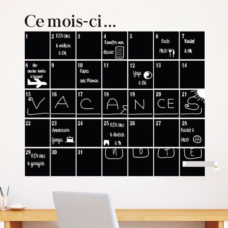 Sticker ardoise tableau noir - stickers muraux adhésif effaçable - CALENDRIER MENSUEL - 55x60cm (1/4)