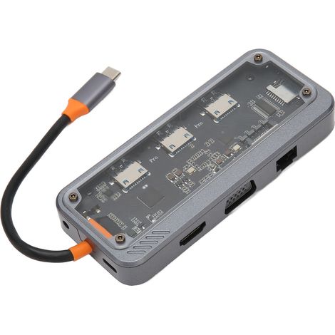Station d'accueil multiport transparente 10 en 1 avec hub USB Type C, charge rapide PD, ports réseau 100M et ports USB 3.0/2.0 et RJ45 pour ordinateur portable et TV. (1/5)