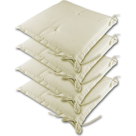 DETEX® Sitzkissen Stuhl 4er Set Wasserabweisend 45x40cm Befestigungsriemen Waschbar Reißfest Stuhlkissen Sitzauflage Sitzpolster Gartenstuhl Farbauswahl beige