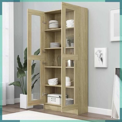 802771 Armoire vitrine Chêne sonoma 82,5x30,5x185 cm Bois ingénierie (1/5)