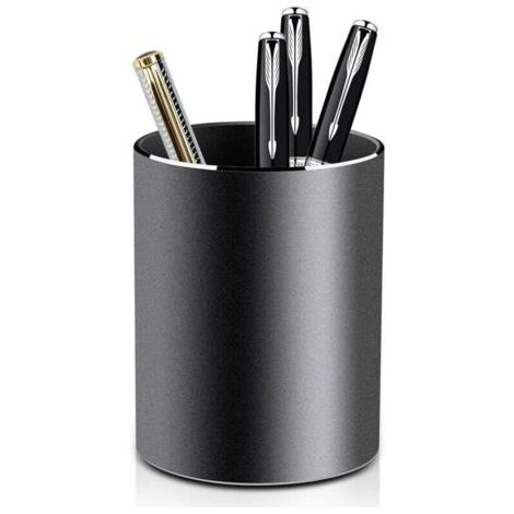 BUNTHAUS PA Porte-stylo rond en métal, porte-stylo en aluminium, convient aux bureaux, aux chambres et aux écoles - 8 x 10 cm - design noir élégant. (1/4)