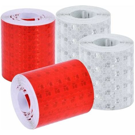 4 Rouleaux Bande Réfléchissante, 5Cm X 3M Ruban Adhésif Réfléchissant De Haute Intensité Sécurité, Autocollant Réfléchissant Autocollante Pour Véhicules (Rouge, Blanc) (1/5)
