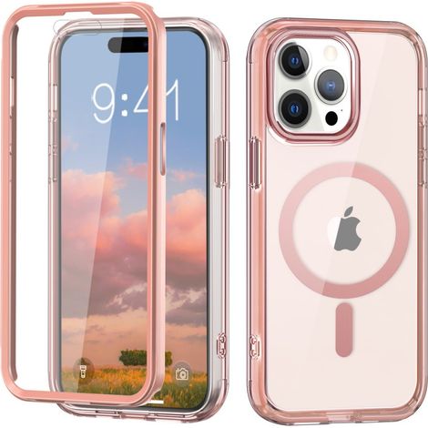 Funda híbrida antigolpes para iPhone 16 Pro con protector de pantalla para MagSafe, color rosa. (1/5)