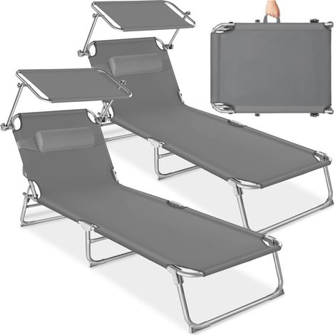 Lot de 2 chaises longues pliables avec pare-soleil et dossier réglable sur 4 positions (1/5)