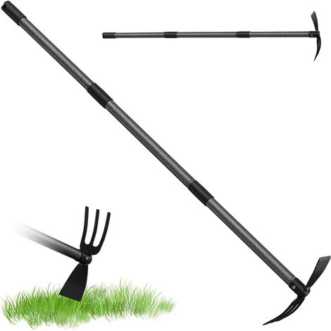 Binette de jardin avec manche - 116 cm - Double binette à 3 dents - En métal - Multifonction - Accessoire de jardin pour ameublir, aérer et désherber le sol (1/5)
