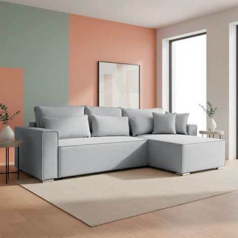 Divano Angolare Emily grigio scuro con Letto Easy Open, Contenitore e Penisola Reversibile – Comfort e Design per il Living