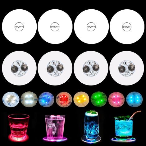 Set di 8 sottobicchieri luminosi a LED da 6 cm, 8 colori, 3 modalità di illuminazione, per bicchieri, bottiglie, feste, matrimoni, bar, rotondi, impermeabili. (1/5)