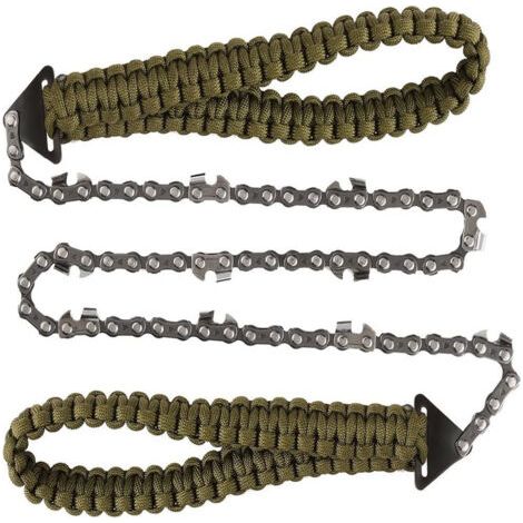 Tronçonneuse de poche portable avec poignée en paracorde, scie à main à dents fines de 65 cm, tronçonneuse d'élagage manuelle, équipement de survie, scie à chaîne pliante, outils de jardin