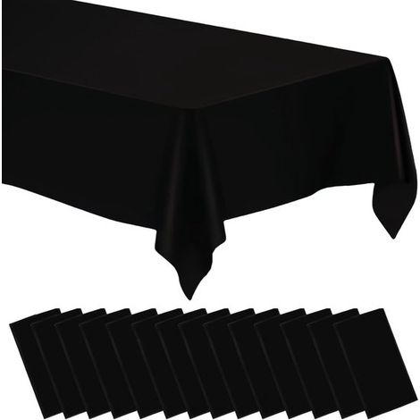 Mantel negro: 14 piezas de 137 x 274 cm,manteles de plástico negro,mantel rectangular negro para fiestas (1/5)