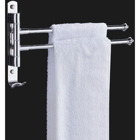 Porte-serviettes mural antidérapant rotatif 180° avec tête de poteau – Étagère pivotante en acier inoxydable, finition chromée (1/3)