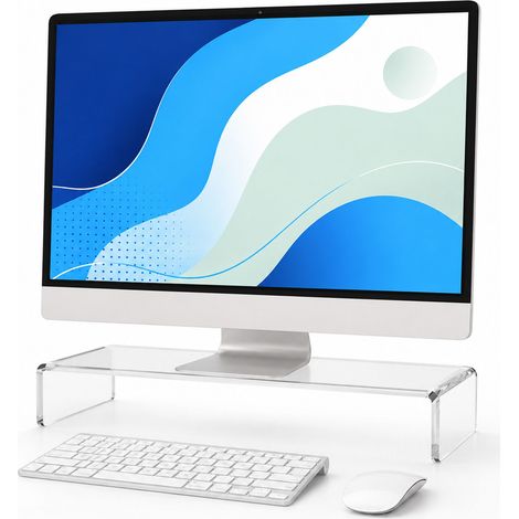 Relaxdays monitor stand, acrylic, ergonomic, H x W x D: 10 x 35 x 20 cm, desk riser, transparent (1/5)